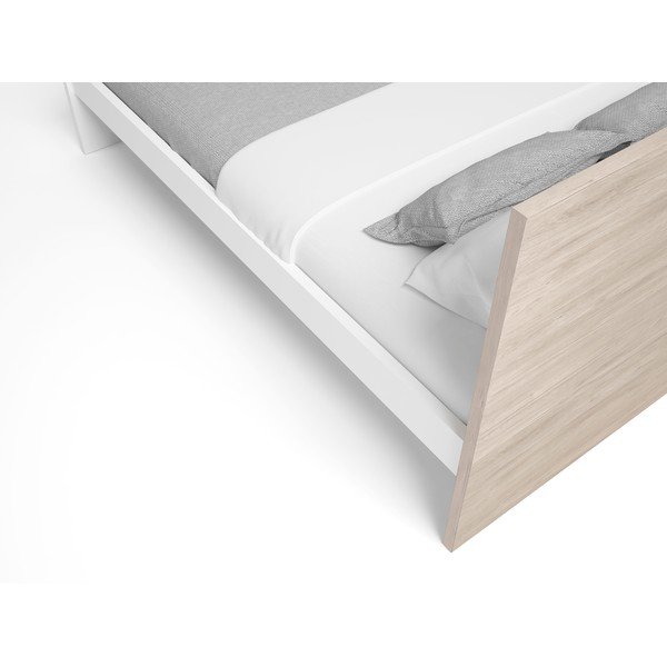 Bela/naravna zakonska postelja v hrastovem dekorju 140x190 cm Sahara – Marckeric-image-4