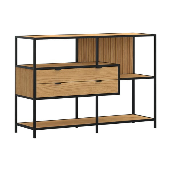 Črn/v naravni barvi regal v hrastovem dekorju 114x78x35 cm Seaford – Actona-image-2