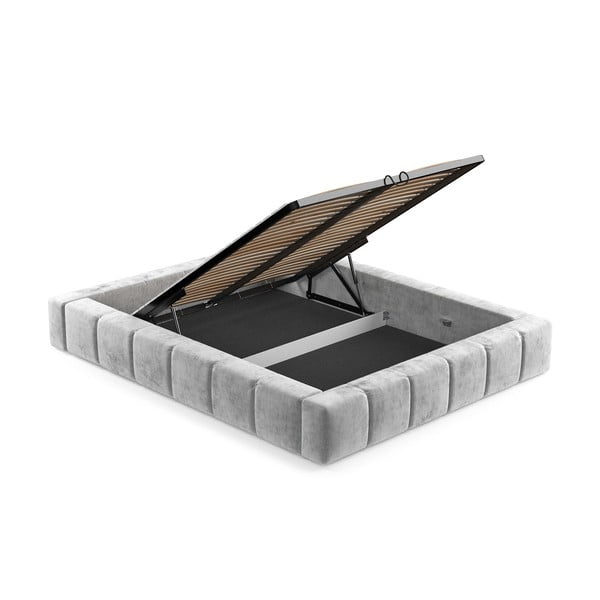 Svetlo siva oblazinjena zakonska postelja s prostorom za shranjevanje z letvenim dnom 160x200 cm Aruba L – Maison de Rêve-image-4