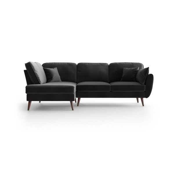 Antracitno siva žametna kotna sedežna garnitura My Pop Design Auteuil, levi kot