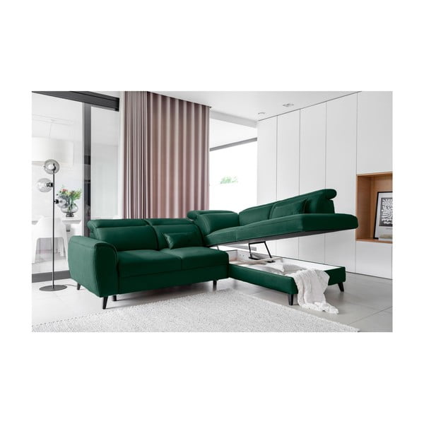 Zelena žametna raztegljiva/s prostorom za shranjevanje kotna sedežna garnitura (desni kot/v obliki črke L) Noble – ELTAP-image-3