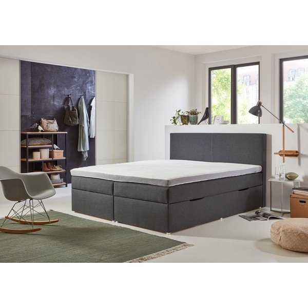 Siva boxspring postelja s prostorom za shranjevanje 180x200 cm Harry – Rojaplast-image-4