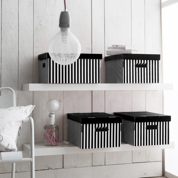 Kartonaste škatle za shranjevanje v kompletu 2 ks s pokrovom Stripes – Compactor-image-1