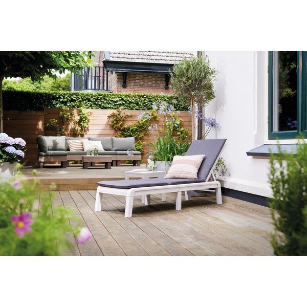 Svetlo siv plastičen oblazinjen nastavljiv in zložljiv vrtni ležalnik Atlas – Keter-image-4