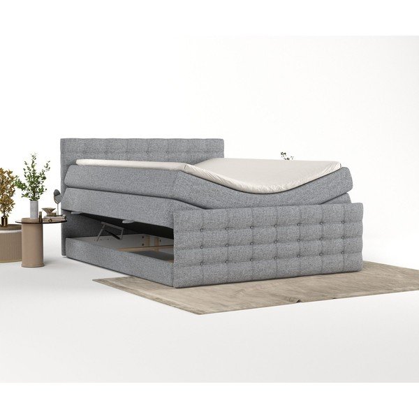 Siva boxspring postelja s prostorom za shranjevanje 200x200 cm Blend – Maison de Rêve-image-4