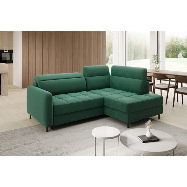 Zelena žametna raztegljiva/s prostorom za shranjevanje kotna sedežna garnitura (desni kot/v obliki črke L) Barea – ELTAP-image-3