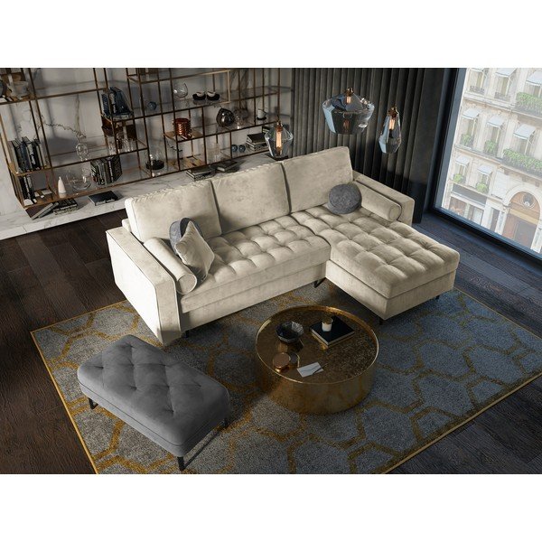 Bež žametna raztegljiva sedežna garnitura Milo Casa Santo, desni kot-image-1