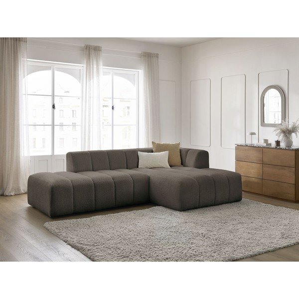 Rjava kotna sedežna garnitura iz tkanine bouclé (desni kot/z ležalnikom) Annecy – Bobochic Paris-image-1