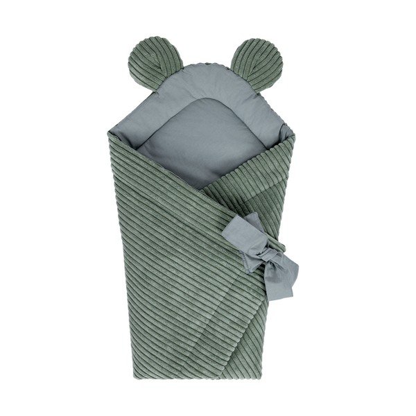 Zelena odeja za povijanje dojenčka iz rebrastega žameta 35x65 cm – Meowbaby