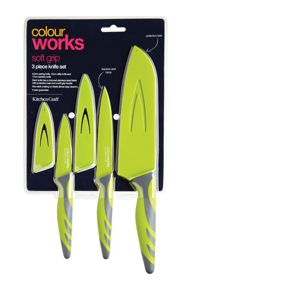 Komplet 3 zelenih nožev Kitchen Craft Colourworks