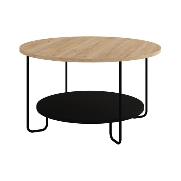 Črna/naravna okrogla mizica z mizno ploščo v hrastovem dekorju ø 80 cm Tonka – Marckeric