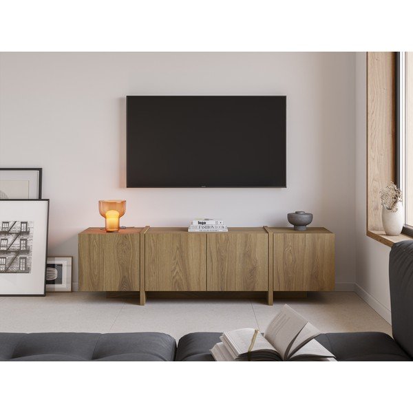 TV omarica v hrastovem dekorju v naravni barvi 180x55x35 cm Volia – Marckeric-image-1