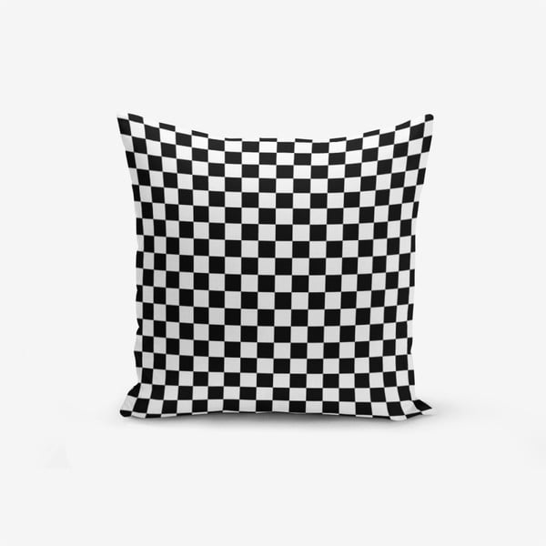 Črno-bela prevleka za vzglavnik iz mešanice bombaža Minimalist Cushion Covers Black White Ekose, 45 x 45 cm
