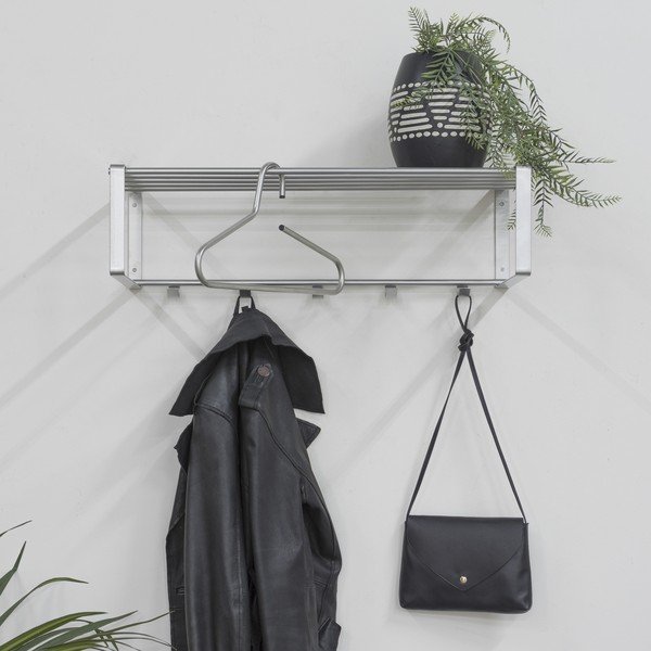 Kovinski stenski obešalnik v srebrni barvi s polico 70 cm Rex – Spinder Design-image-1