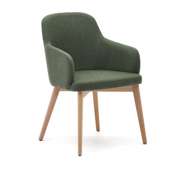 Temno zelen oblazinjen jedilni stol z nasloni za roke Nelida – Kave Home