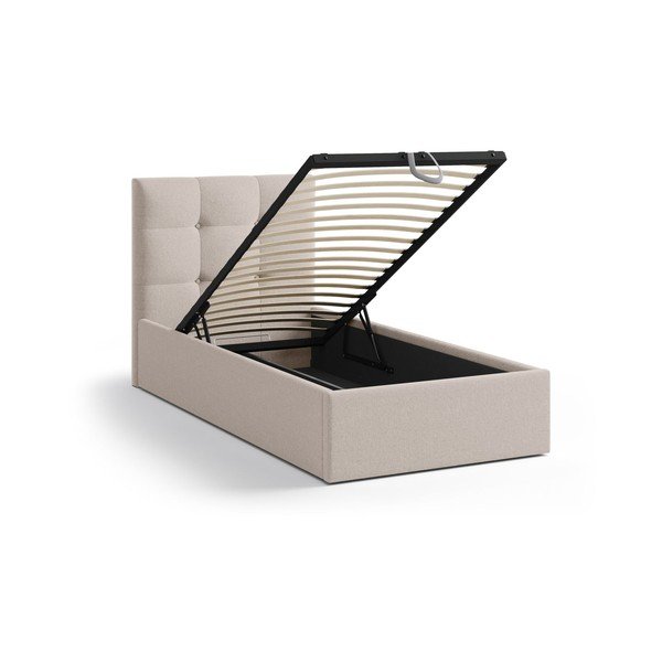 Svetlo rjava oblazinjena postelja s prostorom za shranjevanje in z letvenim dnom 90x200 cm Phaedra – Micadoni -image-1