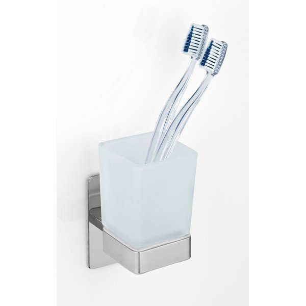 Steklen lonček za zobne ščetke v sijajno srebrni barvi z namestitvijo brez vrtanja Genova – Wenko-image-1