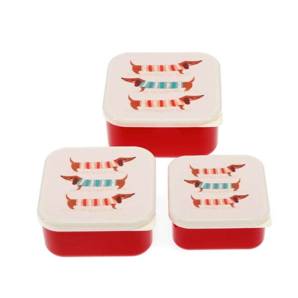 Rdeče-kremno bele otroška posoda za malico v kompletu 3 ks Sausage Dog – Rex London