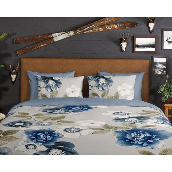 Modro-siva flanelna posteljnina za zakonsko posteljo/podaljšana 200x220 cm Gabin – Good Morning-image-3