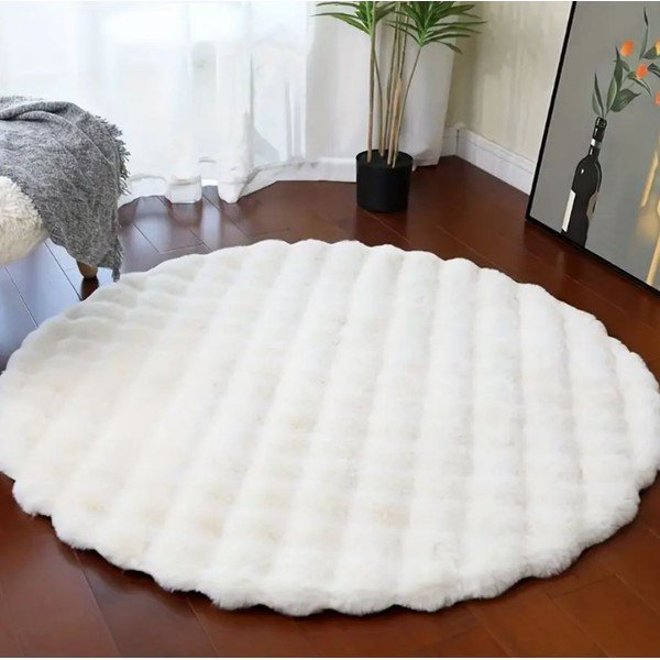 Bela pralna okrogla preproga ø 80 cm Bubble White – Mila Home-image-3