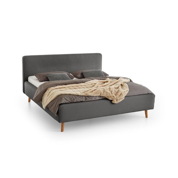 Antracitno siva oblazinjena zakonska postelja s prostorom za shranjevanje z letvenim dnom 160x200 cm Mattis – Meise Möbel-image-2