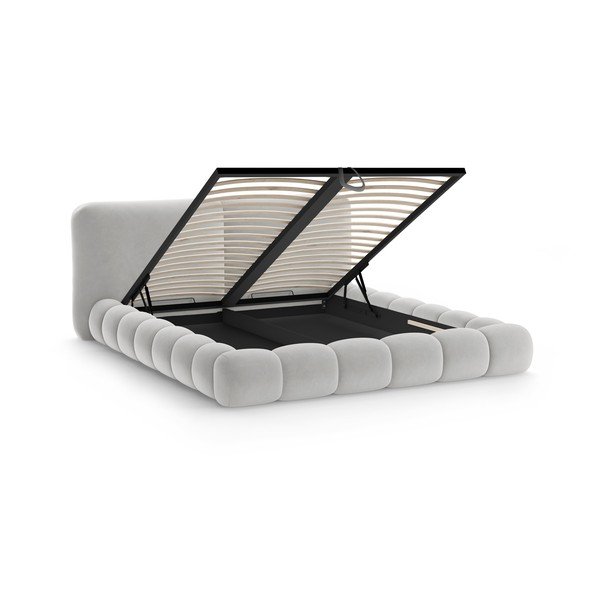 Siva oblazinjena zakonska postelja s prostorom za shranjevanje in z letvenim dnom 180x200 cm Solange – Micadoni -image-2