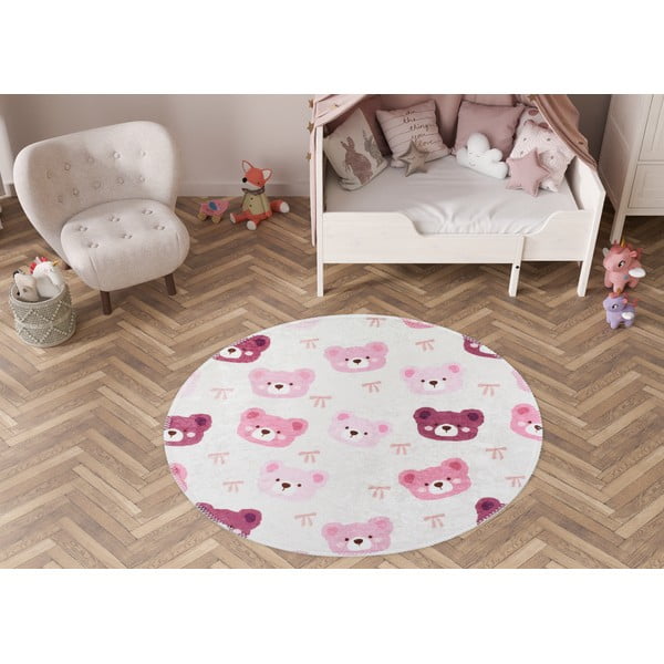 Rožnata/slonokoščena pralna otroška preproga ø100 cm Cute Teddies Pink – Vitaus-image-1