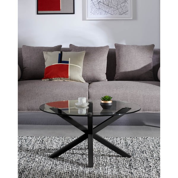 Črna okrogla mizica s stekleno mizno ploščo ø 82 cm Argo – Kave Home-image-2