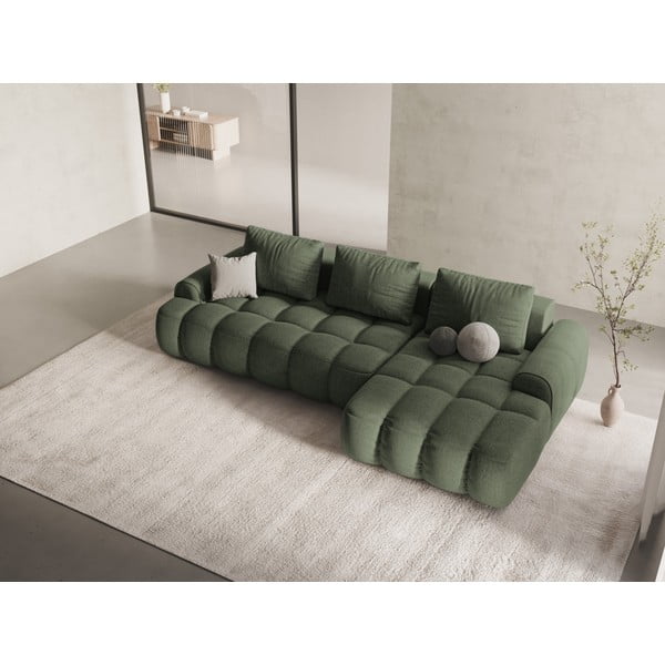 Zelena raztegljiva/s prostorom za shranjevanje kotna sedežna garnitura (desni kot/z ležalnikom) Linz – Cosmopolitan Design-image-1