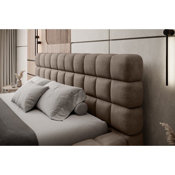 Svetlo rjava oblazinjena zakonska postelja s prostorom za shranjevanje in z letvenim dnom 180x200 cm Dizzle – ELTAP-image-4