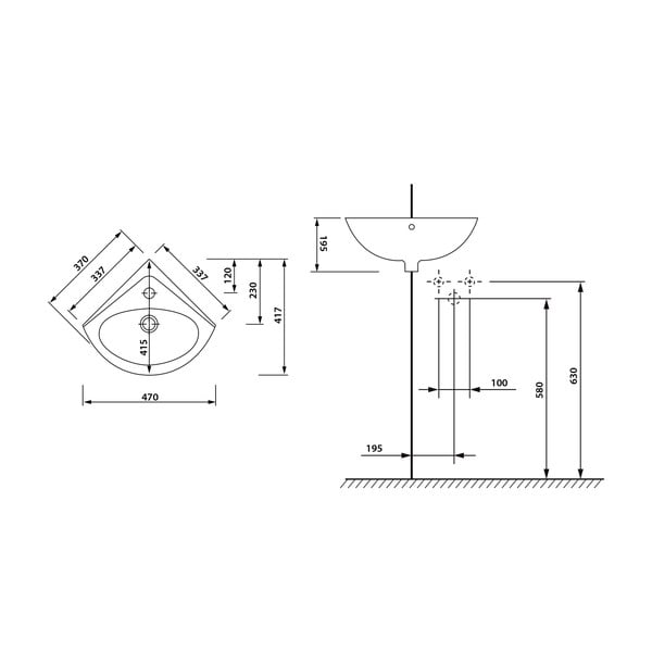 Bel kotni keramičen manjši umivalnik 34x34 cm Luigi – Sapho-image-4