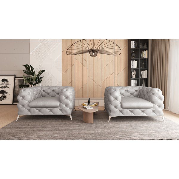 Svetlo siv žameten fotelj Chelsea – Ropez-image-1