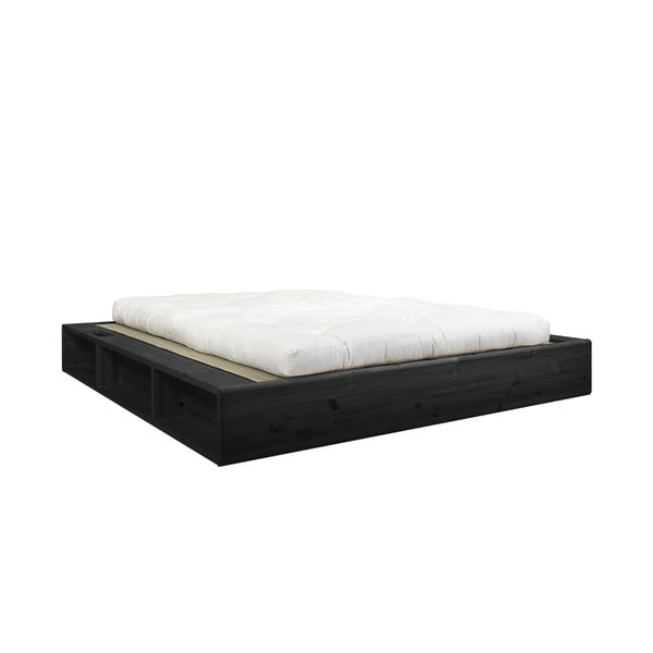 Črna zakonska postelja iz masivnega lesa s futonom Comfort in tatamijem Karup Design Ziggy, 140 x 200 cm