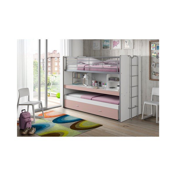 Bela/rožnata otroška pograd postelja z dodatnim ležiščem s prostorom za shranjevanje z letvenim dnom 90x200 cm Bonny – Vipack-image-1