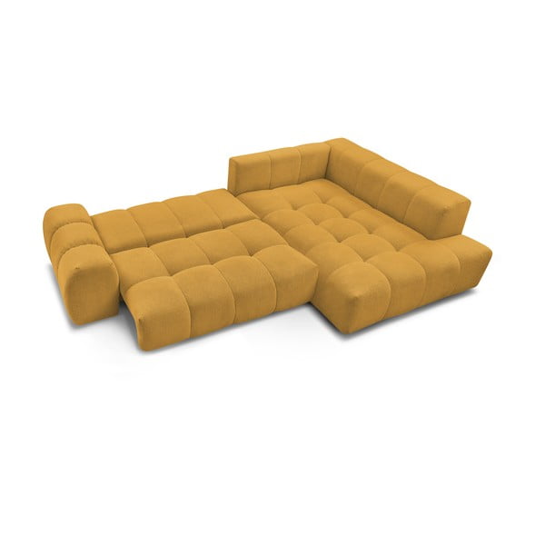 Gorčično rumena raztegljiva/s prostorom za shranjevanje kotna sedežna garnitura iz šenilje (desni kot/v obliki črke L) Everest – Bobochic Paris-image-4