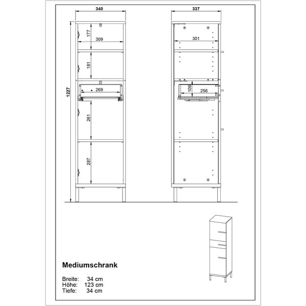Sivobež kopalniška omarica v orehovem dekorju 34x123 cm Yonkers - Germania-image-4