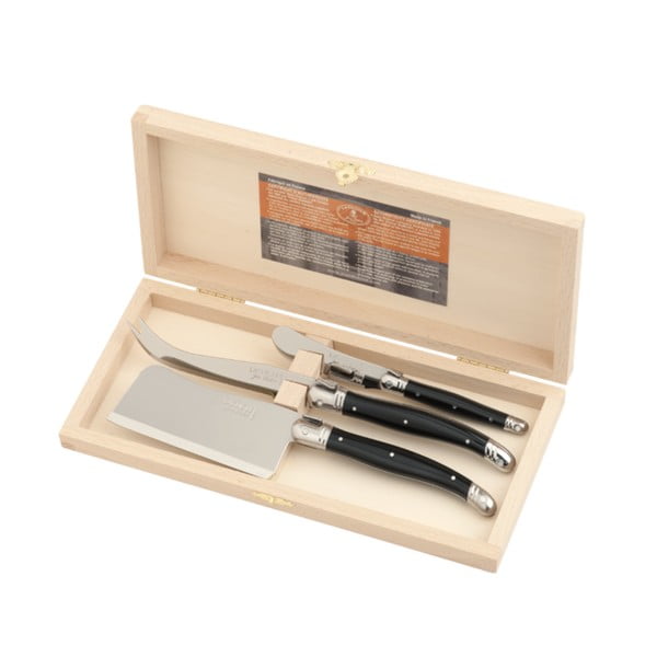 Komplet 3 črnih nožev za sir v leseni embalaži Jean Dubost