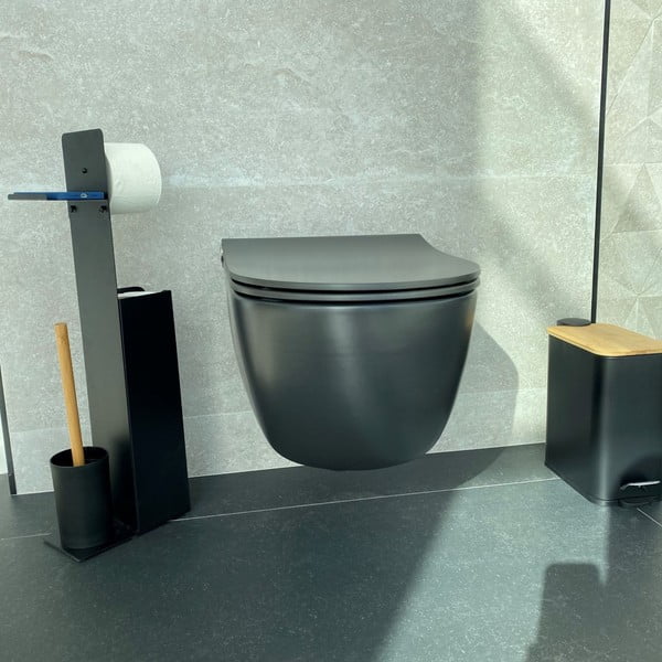 Mat črn jeklen koš za smeti s pedalom 5 l Erik – Spirella-image-2