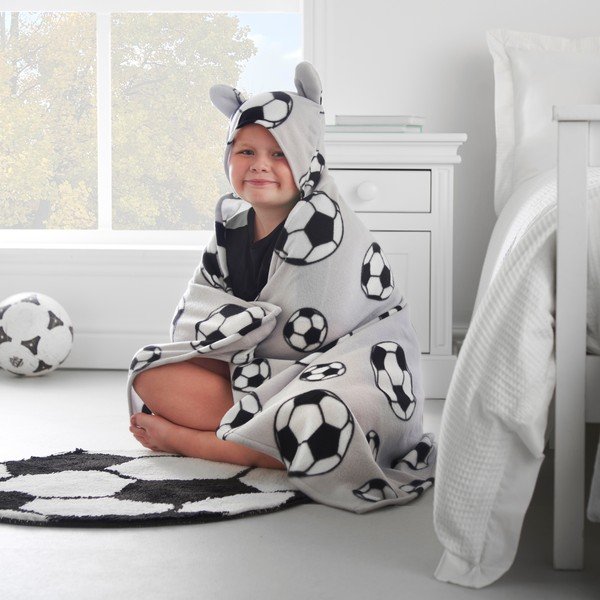 Svetlo siva otroška odeja s kapuco iz flisa 90x125 cm Football – Catherine Lansfield-image-3