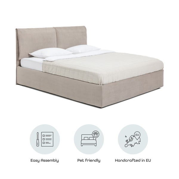 Sivorjava oblazinjena zakonska postelja s prostorom za shranjevanje z letvenim dnom 180x200 cm Thessa Pillow – Bonami Selection-image-4