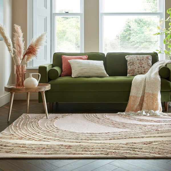 Oranžna/kremno bela volnena preproga 200x290 cm Abstract Swirl – Flair Rugs-image-1