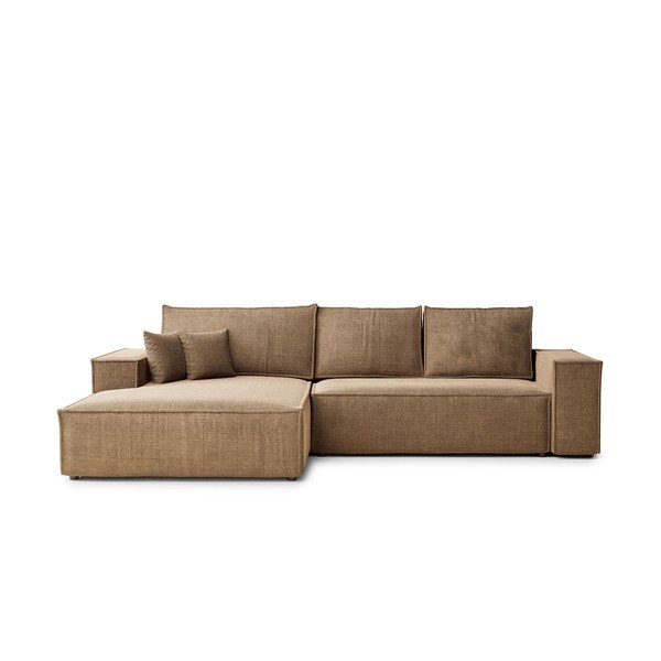 Svetlo rjava raztegljiva/s prostorom za shranjevanje kotna sedežna garnitura iz šenilje (levi kot/z ležalnikom) Maze – Maison de Rêve