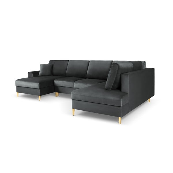 Temno siva žametna raztegljiva kotna sedežna garnitura s prostorom za shranjevanje (desni kot/v obliki črke "U") Kyoto – Cosmopolitan Design-image-3