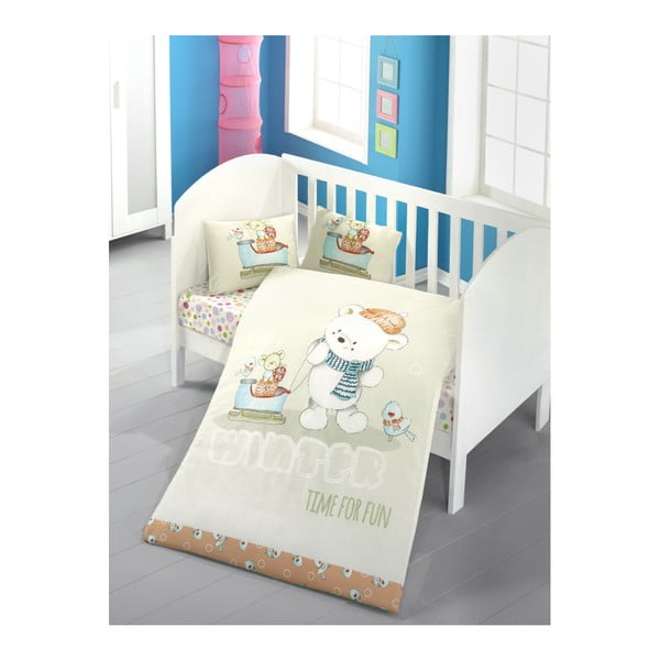Bombažen komplet otroške posteljnine z rjuho Soft Bear, 100 x 150 cm