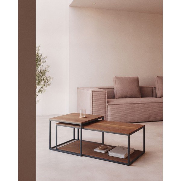 Rjave mizice z mizno ploščo v orehovem dekorju v kompletu 2 ks 50x100 cm Yoana – Kave Home-image-1