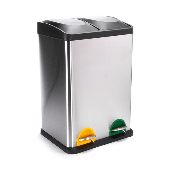 Jeklen koš za smeti za ločevanje odpadkov v mat srebrni barvi s pedalom 2x20 l Tri Selectif – MSV