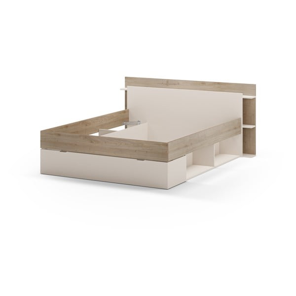 Bela zakonska postelja v hrastovem dekorju s prostorom za shranjevanje brez letvenega dna 160x200 cm Albo – Marckeric-image-4