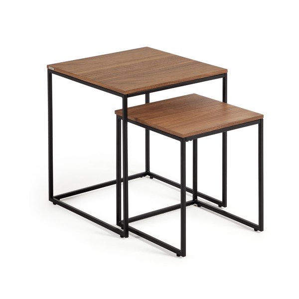 Stranske mizice v kompletu 2 ks z mizno ploščo v orehovem dekorju 45x45 cm Yoana – Kave Home