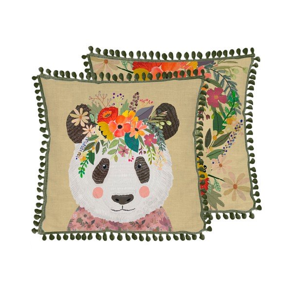 Komplet 2 lanenih okrasnih blaznih Little Nice Things Floral panda, 45 x 45 cm-image-3