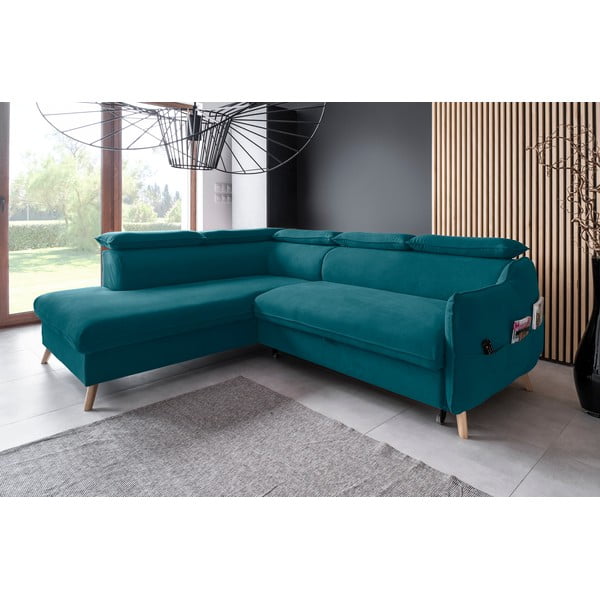 Turkizna žametna raztegljiva kotna sedežna garnitura (levi kot) Sweet Harmony – Miuform-image-3